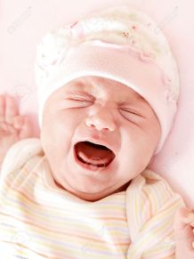 9482381-Closeup-portrait-of-cute-little-baby-girl-crying-in-pink-pajama-hat--Stock-Photo